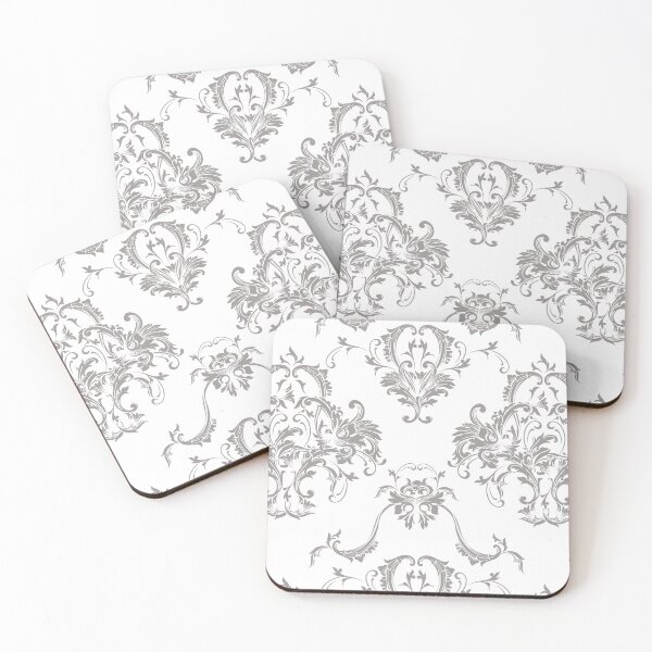 Artikelvorschau, Gray and White Damask Scroll Baroque Pattern Pairs Dulux 2022 Popular Colour Birch Root - Color Trends entworfen und verkauft von ColorOfTheYears.