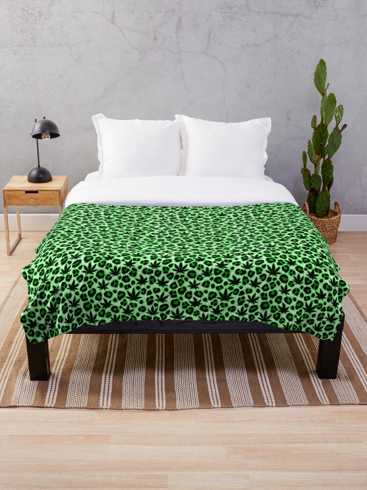 Thumbnail 1 of 6, Throw Blanket, Green Leopard designed and sold by Skyvora.
