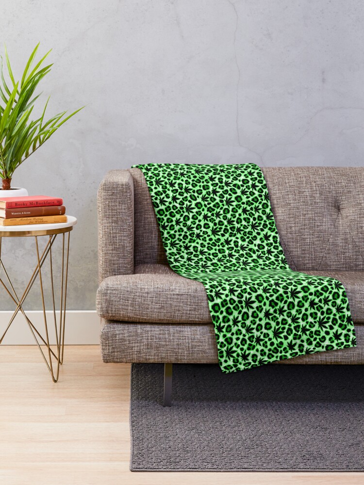 Thumbnail 2 of 6, Throw Blanket, Green Leopard designed and sold by Skyvora.