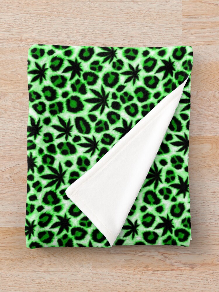 Thumbnail 3 of 6, Throw Blanket, Green Leopard designed and sold by Skyvora.