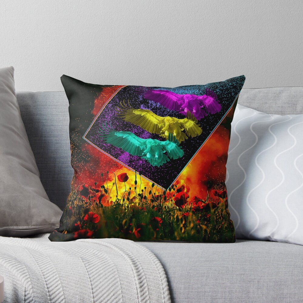 Scavenger or Savior - Neon Vultures Throw Pillow