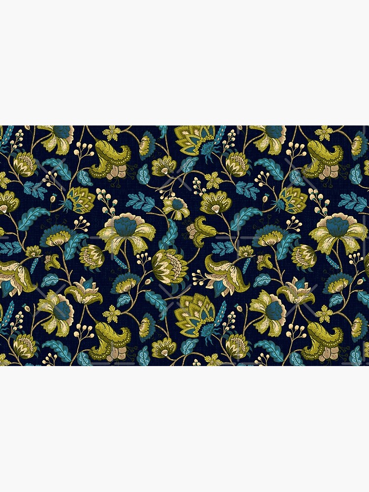 Aperçu 2 sur 2. Skin adhésive d'ordinateur avec l'œuvre Floral Indien Vert et Bleu en Bleu Foncé créée et vendue par oppositedge.