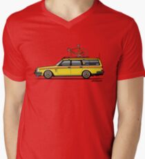 Yellow Volvo 245 Wagon With Roof Rack and Vintage Bicycle Men's V-Neck T-Shirt