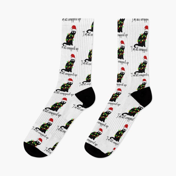 Item preview, Im all wrapped up black cat in Christmas hat and lights  designed and sold by billionairebrnd.
