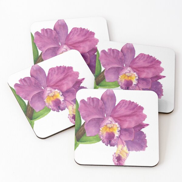 Item preview, Red Violet Cattleya orchids Flower Watercolor painting designed and sold by AmyBlossomArt.