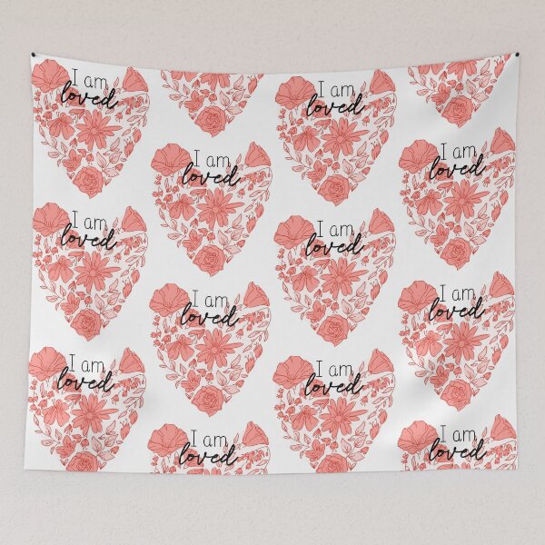 Item preview, I Am Loved Mixed Floral Rose Pink Heart Inspirational Affirmation designed and sold by BlossomSky.