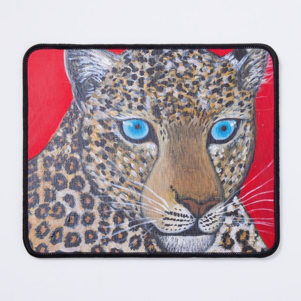 Item preview, Stunning blue eyed leopard with red background designed and sold by Rebekah Gavra.