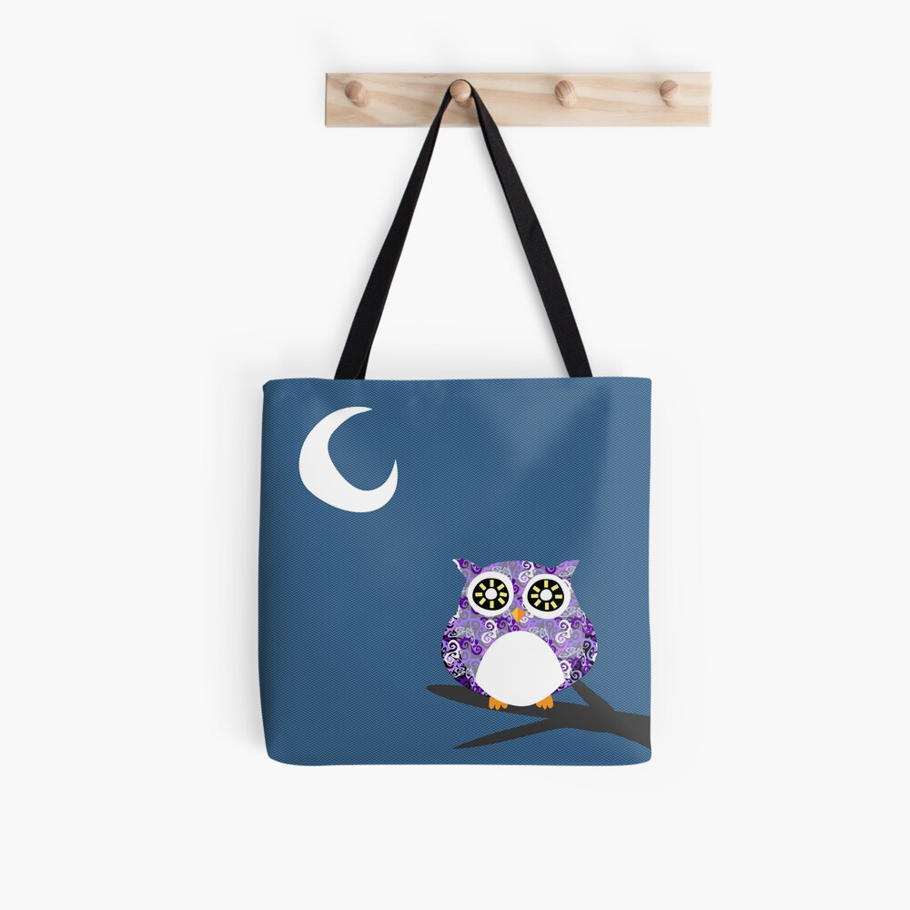 Purple Owl Chilling at Night on A Tree Branch Tote Bag