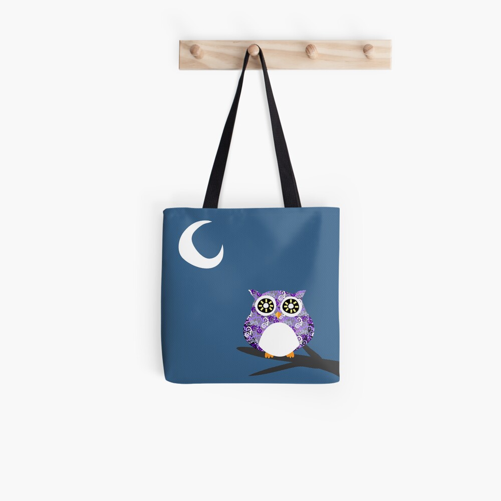 Purple Owl Chilling at Night on A Tree Branch Tote Bag