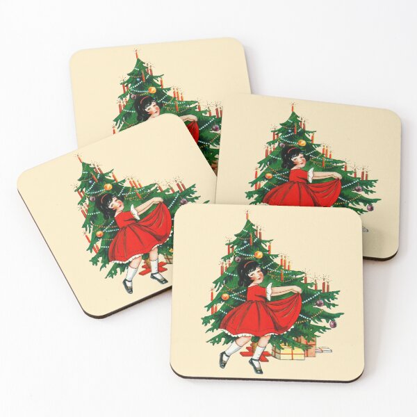 Item preview, Christmas Tree with Cute Little Girl in Red Dress Vintage designed and sold by softbluehum.