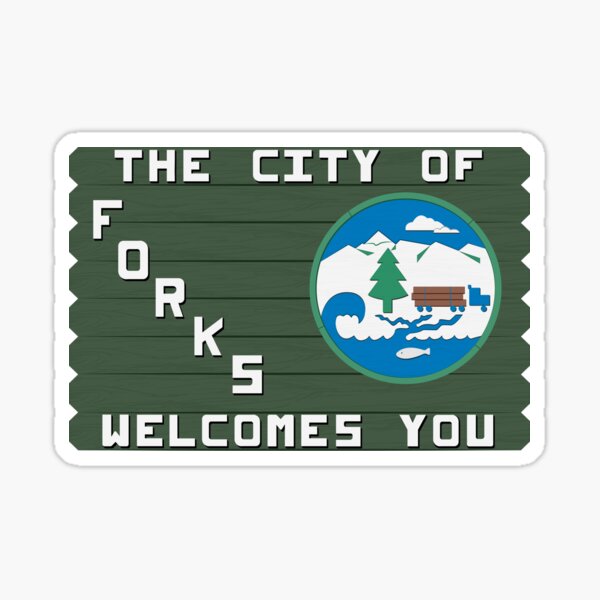 Vista previa del artículo con la obra «City of Forks le da la bienvenida Réplica de letrero | Fanart de Crepúsculo», diseñado y vendido por honey-bloom.