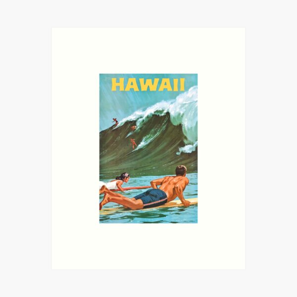 Item preview, 1960 HAWAII Big Wave Surfing Travel Poster designed and sold by retrographics.