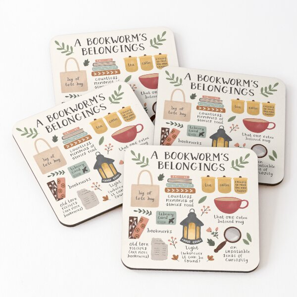 A Bookworm's Belongings Coasters (Set of 4)