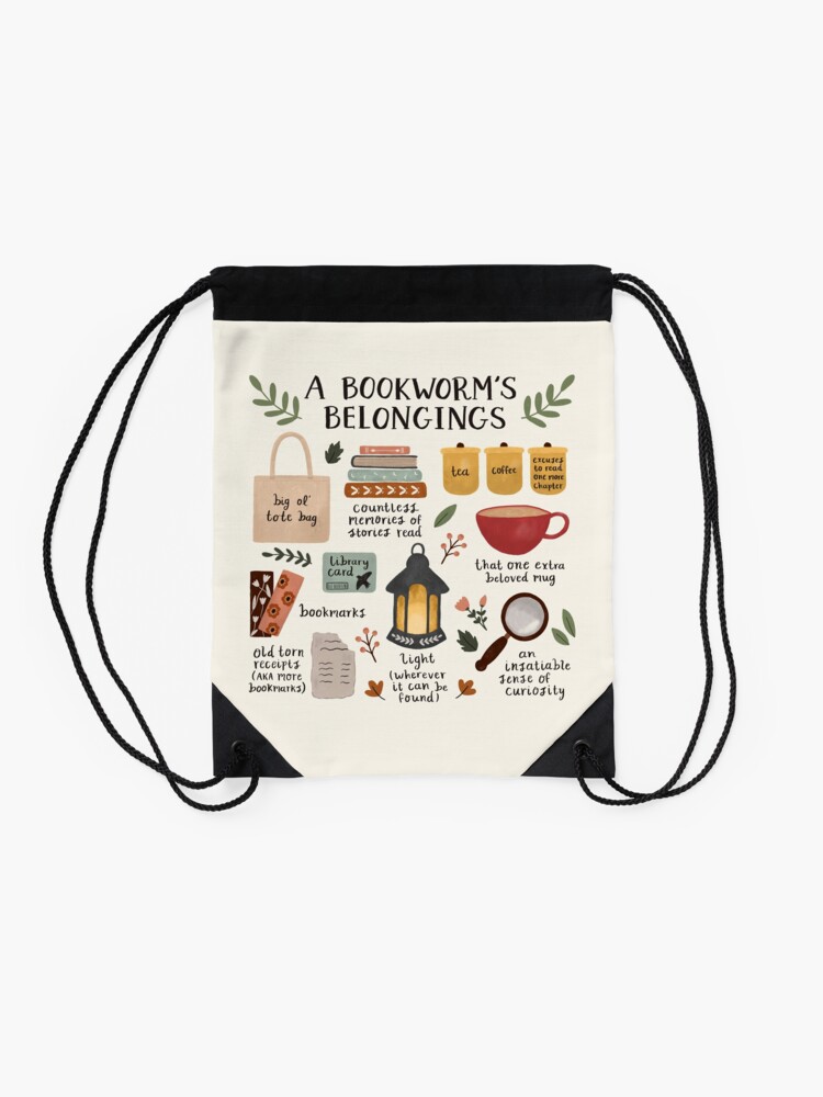 Alternate view of A Bookworm's Belongings Drawstring Bag