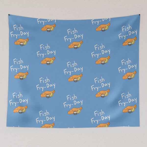 Item preview, Fish Fry-day - Fish Fry Friday - Cream Text & Blue Gray Background designed and sold by EcoElsa.