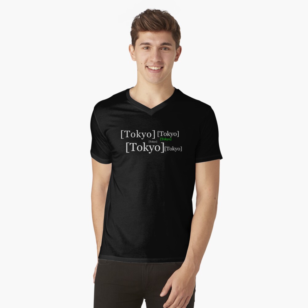 Tokyo Japan in Brackets Repeated Multiple Times Across the Design V-Neck T-Shirt