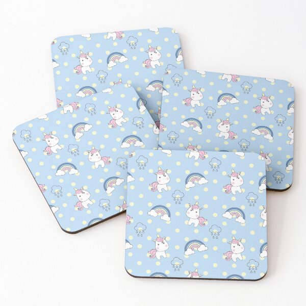 Item preview, Cute unicorn in sky blue pollka dot  designed and sold by RoslynArt.