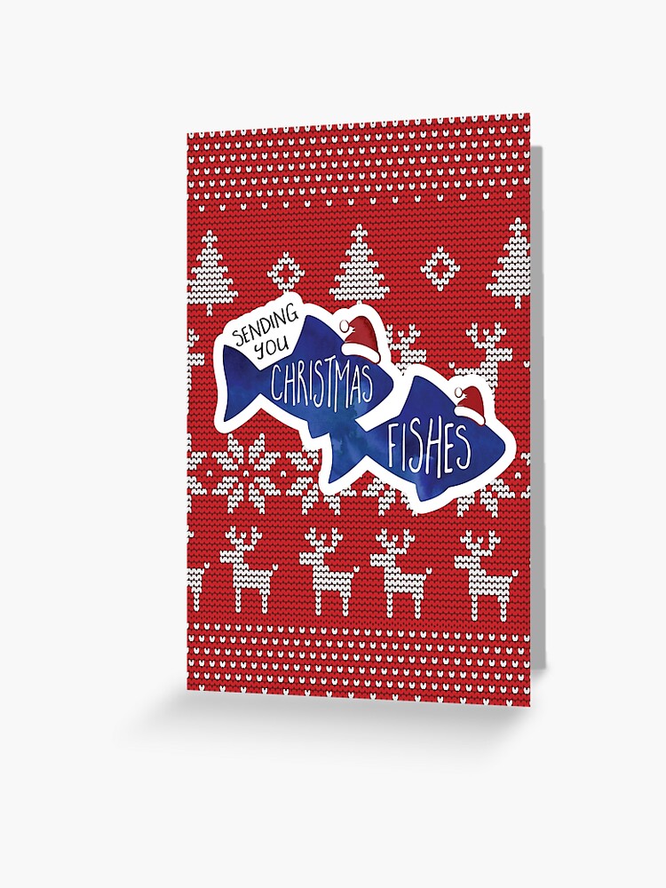 Christmas fishes, funny Christmas design with fish wearing Santa