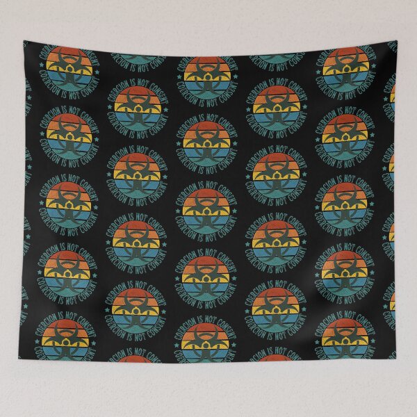 Item preview, Coercion is not consent,  retro sunset distressed hazard print designed and sold by Auntieck.