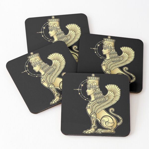 Item preview, Animation drawing: sphinx woman with lion body and wings, character in Assyrian mythology. Ishtar, Astarta, Inanna. Sumerian symbol.  designed and sold by YanaZvereva.