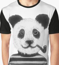 Cool Hipster Panda Bear Smoking Pipe Graphic T-Shirt