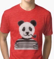 Cool Hipster Panda Bear Smoking Pipe Tri-blend T-Shirt
