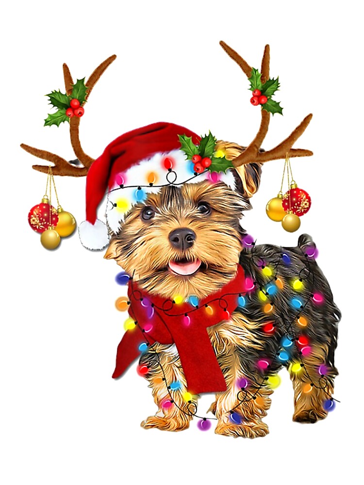 Santa Yorkie Terrier Dog Gorgeous Reindeer Light Christmas T-Shirt Santa Yorkie Terrier Dog Gorgeous Reindeer Light Christmas T-Shirt