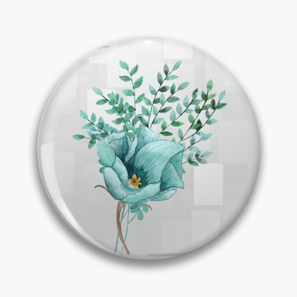 Item preview, Turquoise Flower and Foliage Watercolor on Abstract Grey Shapes Background-Tranquil Peaceful and Serene Art Home Decor designed and sold by Hanlar.