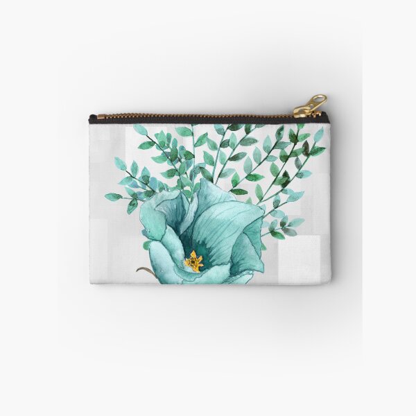 Item preview, Turquoise Flower and Foliage Watercolor on Abstract Grey Shapes Background-Tranquil Peaceful and Serene Art Home Decor designed and sold by Hanlar.