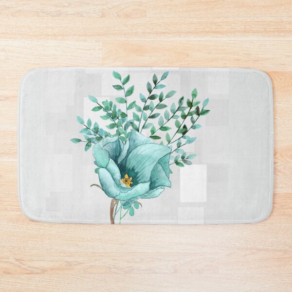 Item preview, Turquoise Flower and Foliage Watercolor on Abstract Grey Shapes Background-Tranquil Peaceful and Serene Art Home Decor designed and sold by Hanlar.
