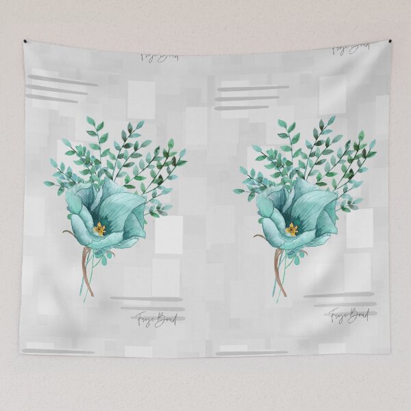 Item preview, Turquoise Flower and Foliage Watercolor on Abstract Grey Shapes Background-Tranquil Peaceful and Serene Art Home Decor designed and sold by Hanlar.