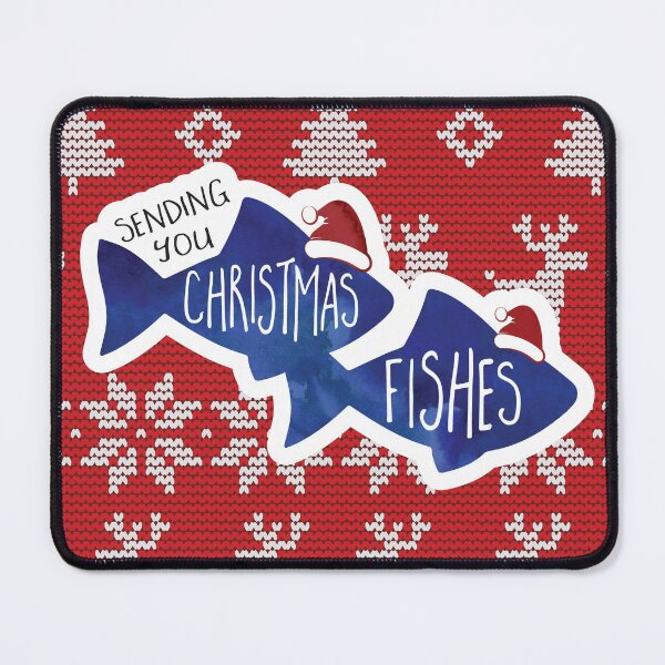 Item preview, Christmas fishes, funny Christmas design with fish wearing Santa hats atop a Christmas sweater designed and sold by hitechmom.