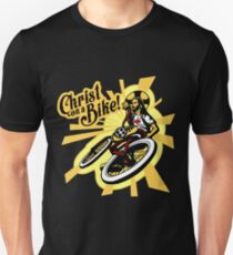 Christus auf einem Fahrrad Slim Fit T-Shirt