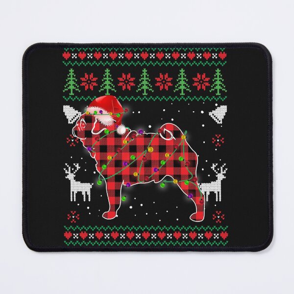Artikelvorschau, Pug Dog Santa Red Plaid Ugly Christmas Sweater Pajamas entworfen und verkauft von Nena12312.