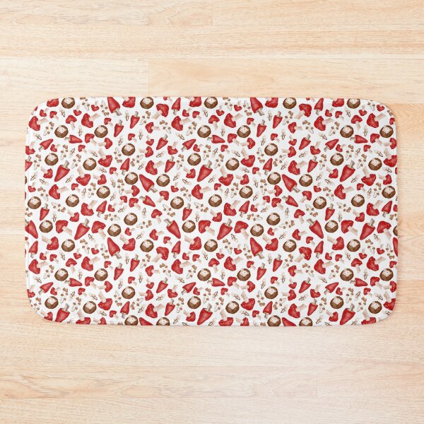 Messy Red Mushrooms and Hedgehogs Bath Mat