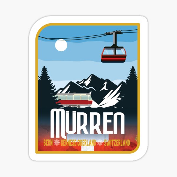 Item preview, Murren Ski Switzerland Skiing Alps Sticker T-Shirt 03 designed and sold by OuterShellUK.