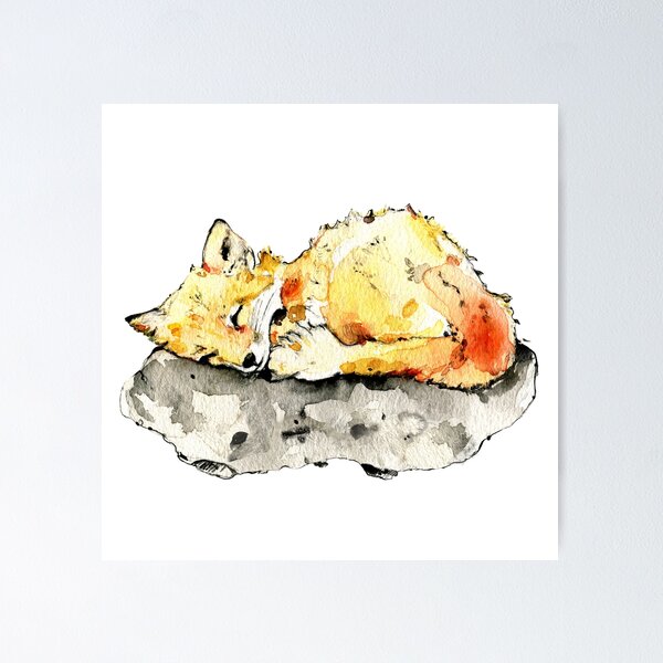 Item preview, Little sleeping fox - watercolor illustration designed and sold by lineosa.