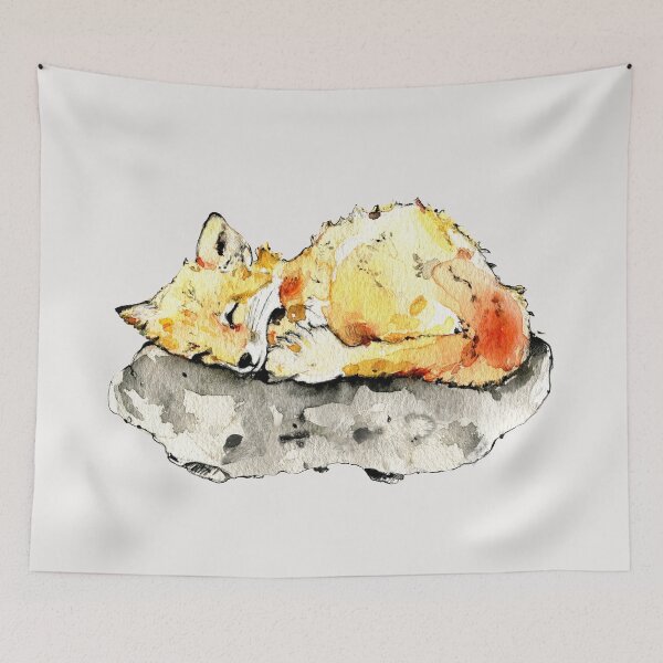 Item preview, Little sleeping fox - watercolor illustration designed and sold by lineosa.