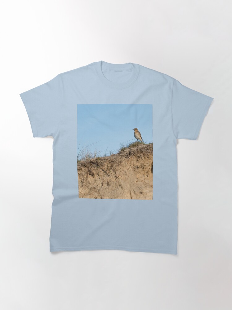 Thumbnail 3 of 7, Classic T-Shirt, Northern wheatear on top of a dune designed and sold by steppeland.