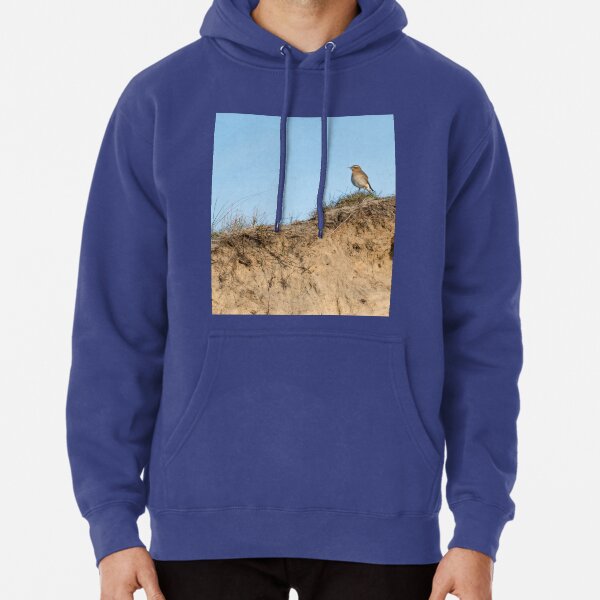 Northern wheatear on top of a dune Pullover Hoodie