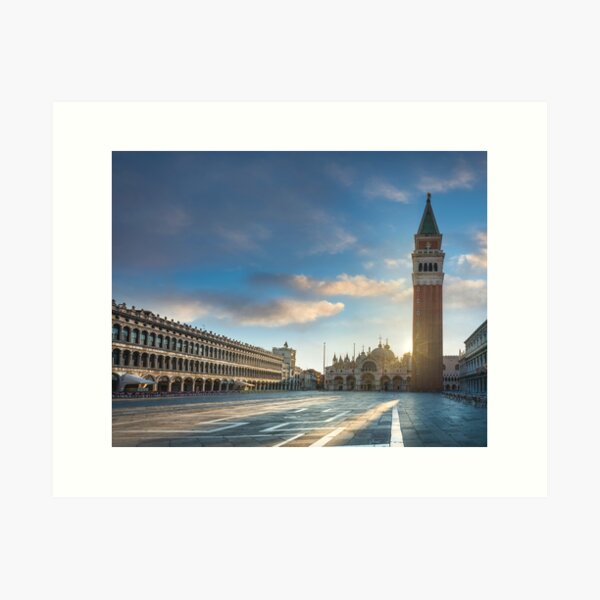 Venice, St Mark square and Basilica at sunrise. Italy. Art Print