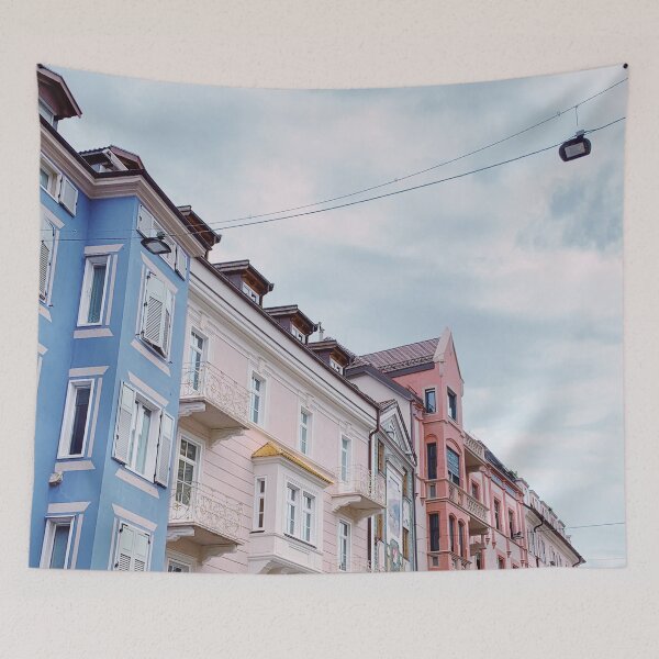 Item preview, Blue-pink row of houses in Italy designed and sold by TheNordicDesign.