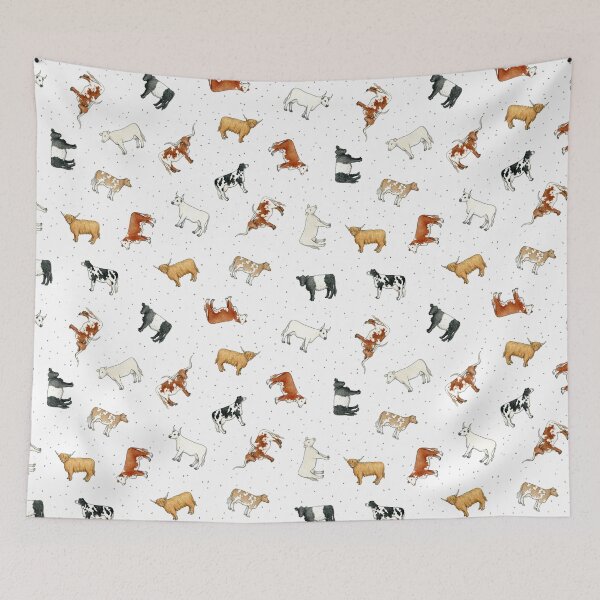 Item preview, Scattered Cattle pattern on spotty white background designed and sold by HazelFisher.