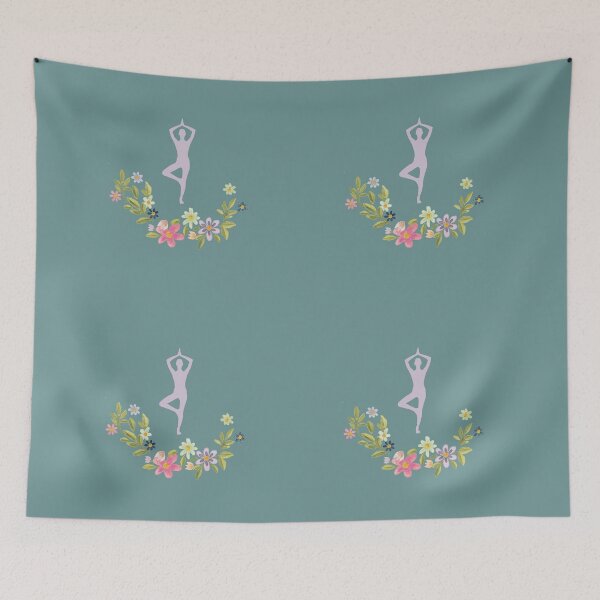 Item preview, Floral Vrikshasana Yoga Pose-Light Teal Edition designed and sold by Megan-Alice.