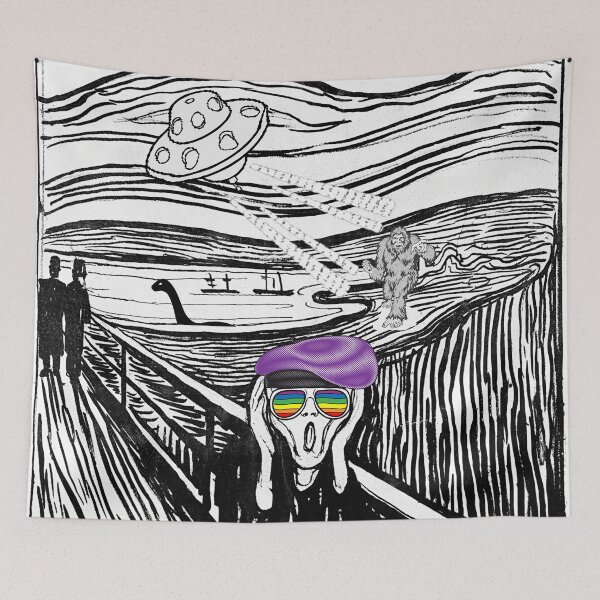 Item preview, The Scream Parody (Munch): LGBTQ Scream meets Bigfoot vs Aliens vs Loch Ness Monster designed and sold by OutofFocusShop.