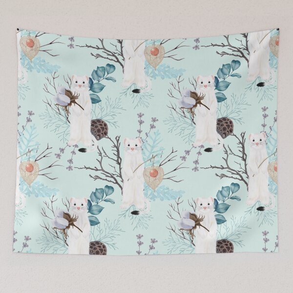Aperçu de l'œuvre Illustration mignonne de belette, de fleurs et de plantes créée et vendue par Naturalist Prints.