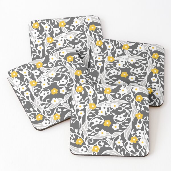 Artikelvorschau, Flowers, leaves, vines, grey, light grey, white, mustard yellow, ochre entworfen und verkauft von Svitac.