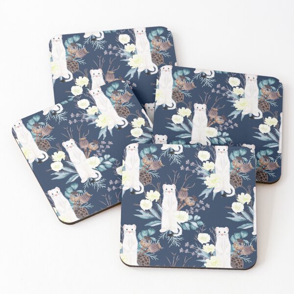 Item preview, Weasel, Blue Flowers, and Plants Illustration designed and sold by Naturalist Prints.