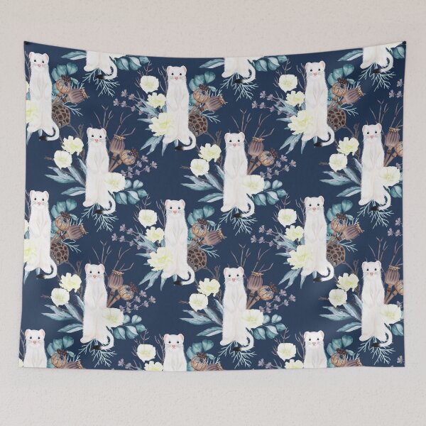 Item preview, Weasel, Blue Flowers, and Plants Illustration designed and sold by Naturalist Prints.