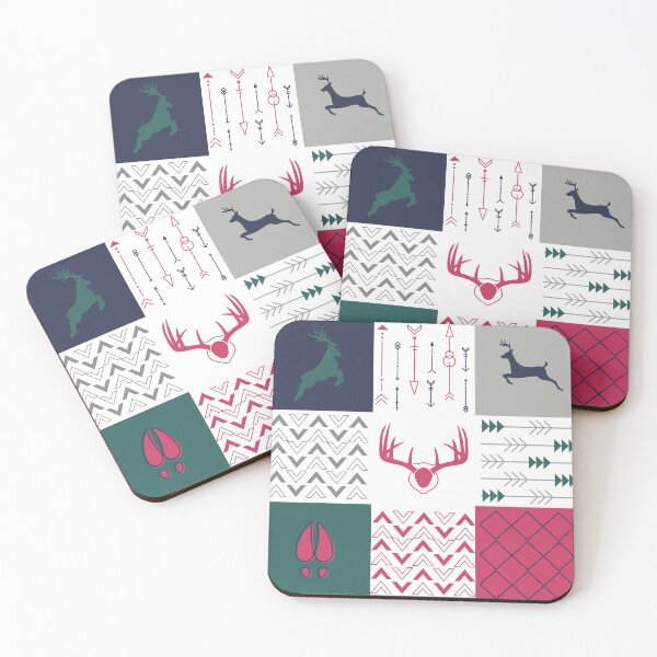 Item preview, Deer Patchwork, funny buck and pink pattern design designed and sold by Abstract-Shop-0.